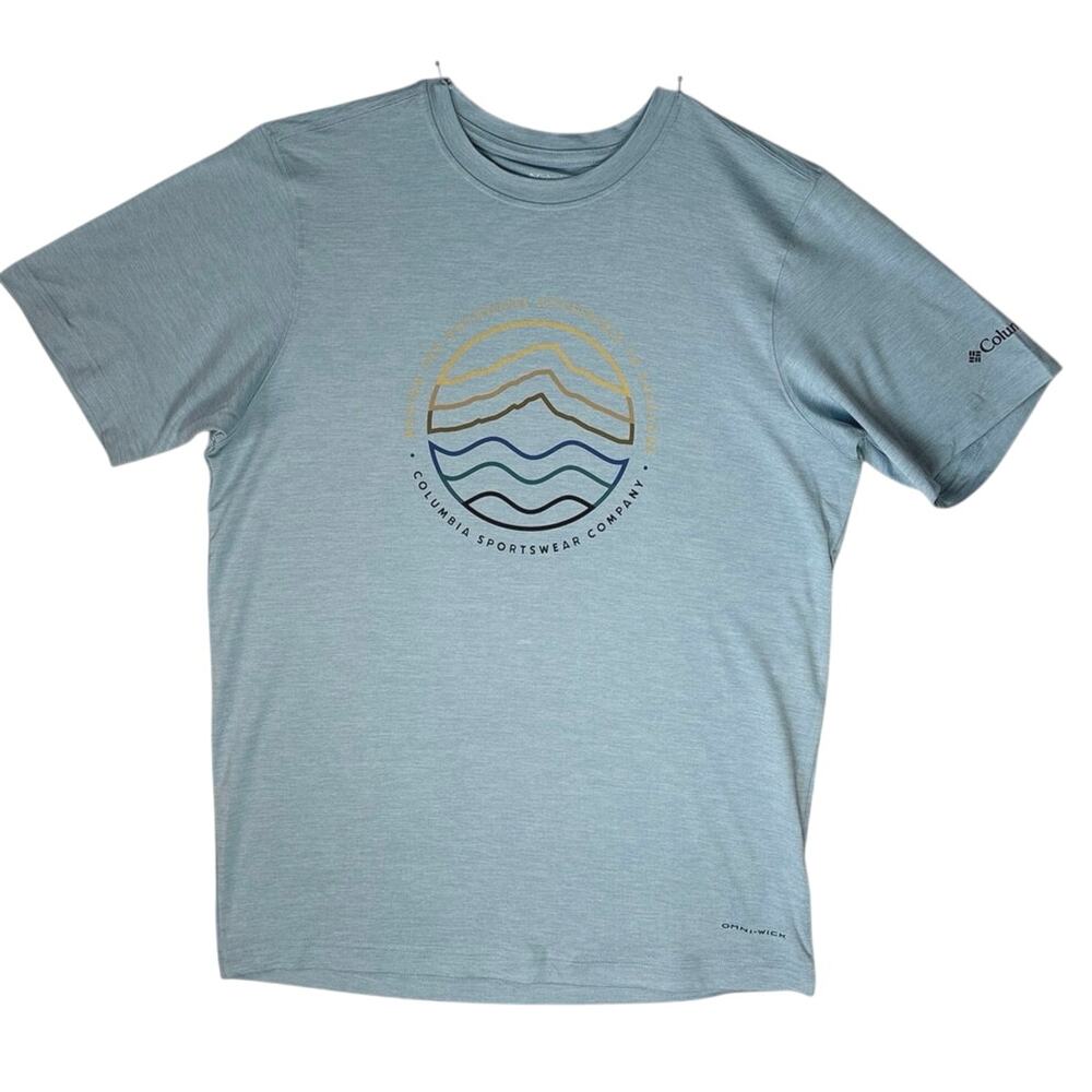 Columbia Omni-Wick Performance Graphic T Shirt Mens Small Regular Fit Blue